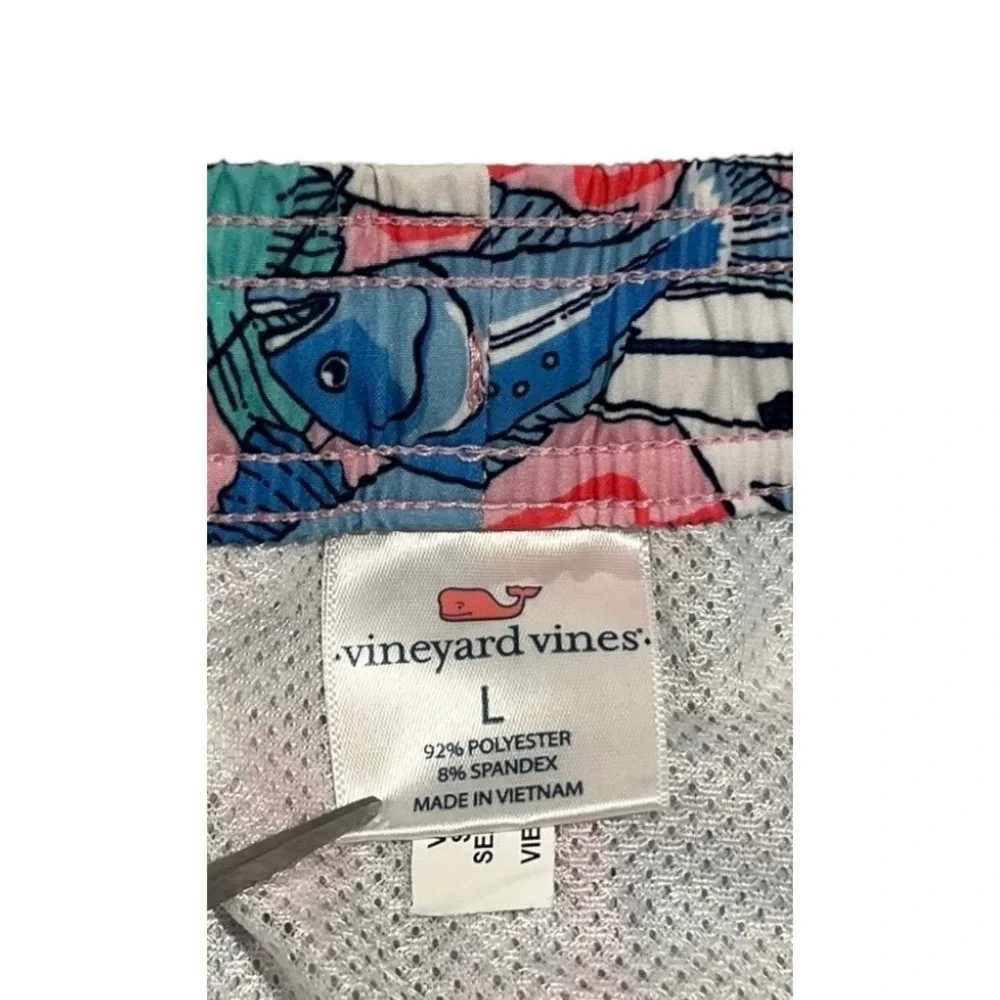 Vineyard Vines Men's L Swim Trunks Fish Print Drawstring‎ Lined Pockets Blue